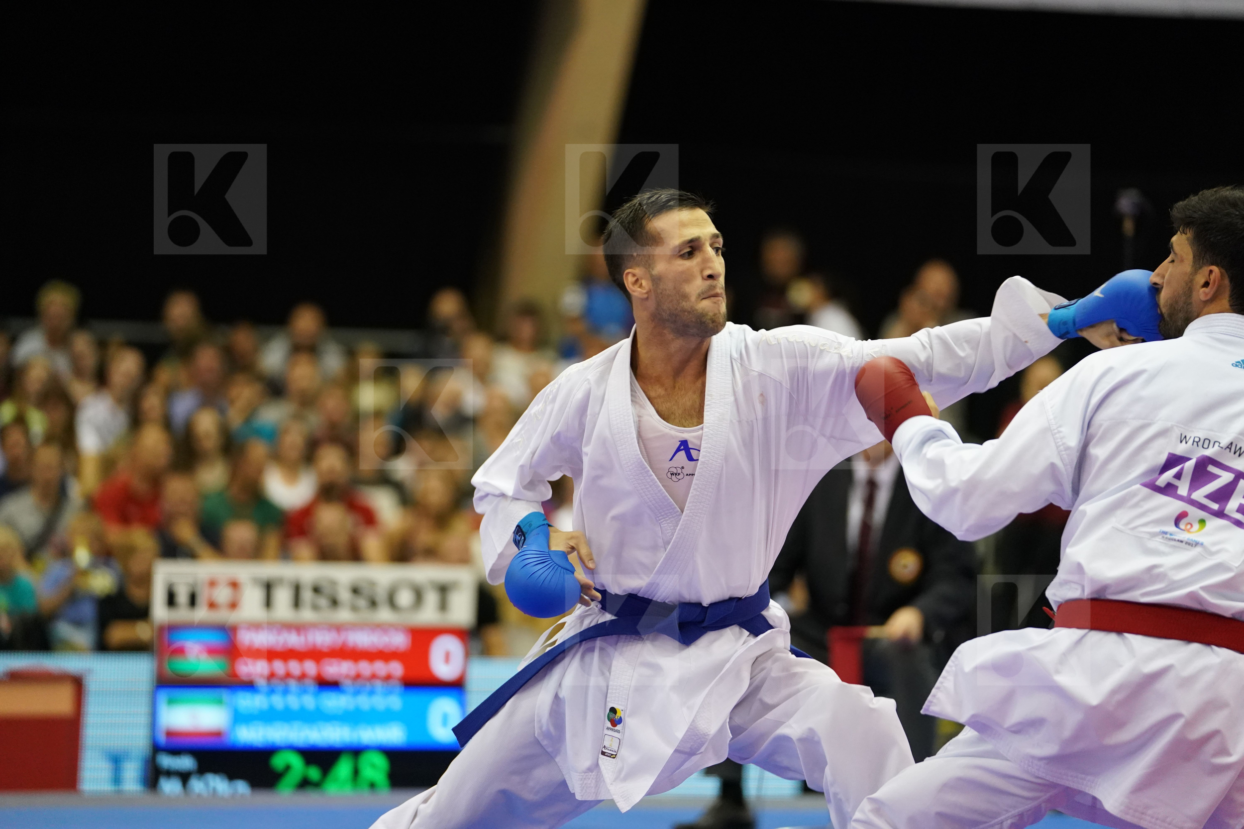 Azerbaijan Farzaliyev Firdosi Gold match Iran Islamic Republic of Male Kumite -60kg Mehdizadeh Amir